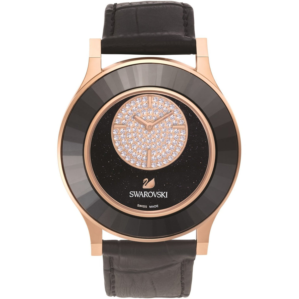 Swarovski Women&#39;s 5095484 Octea Classica Crystal Black Leather Watch