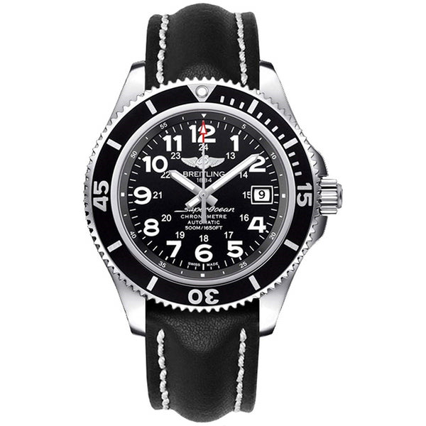 Breitling Superocean II 42mm Black Leather Strap Mens Watch - A17365C9