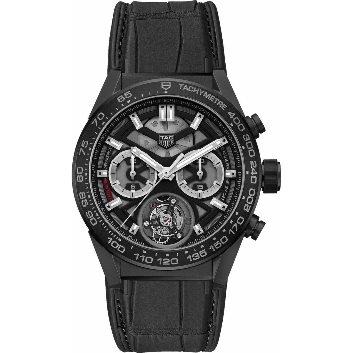 Tag Heuer Men&#39;s CAR5A90.FC6415 Carrera Chronograph Black Leather Watch