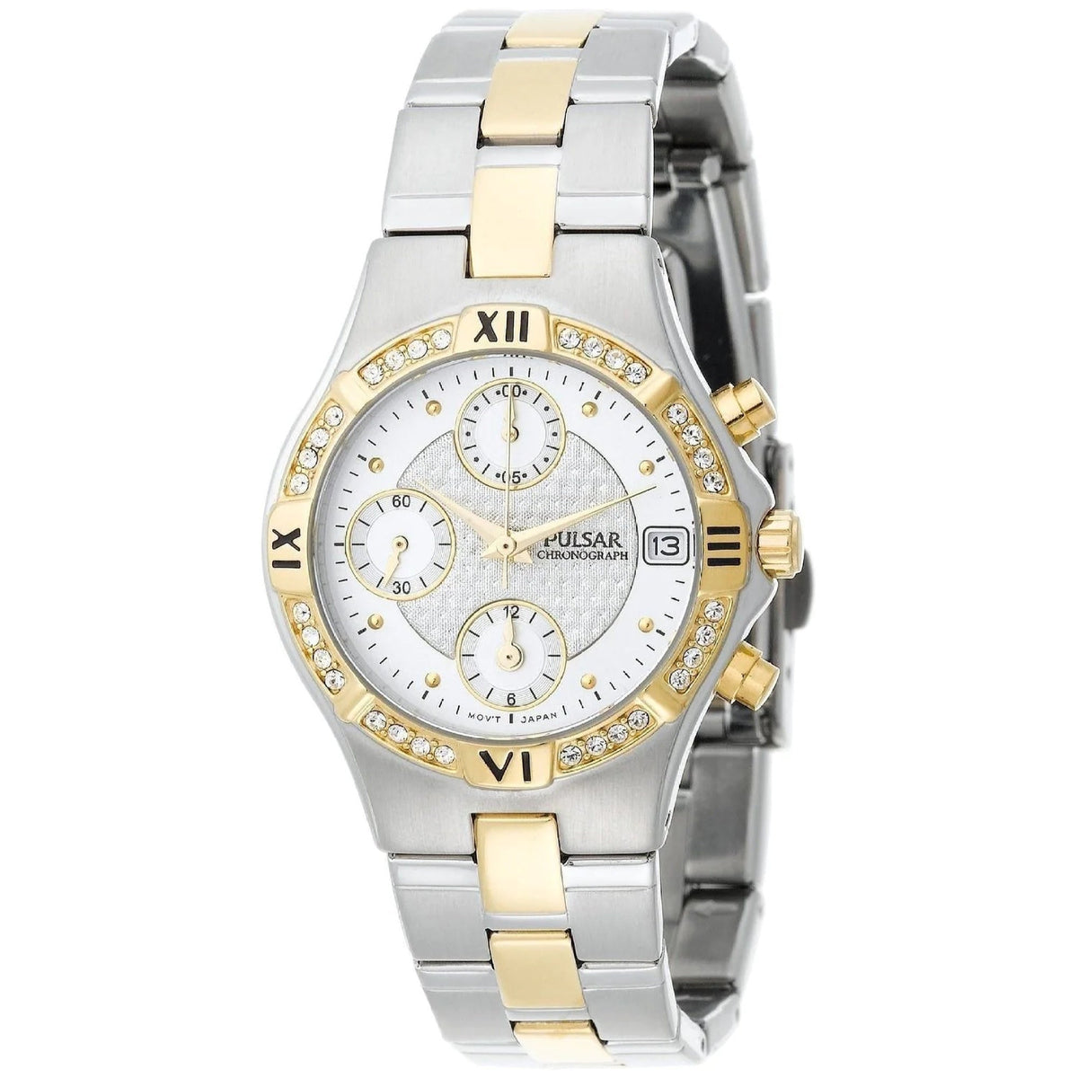 Pulsar Women&#39;s PF8212 Chronograph Crystal Two-Tone Stainless Steel Watch