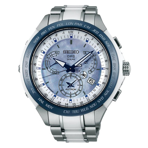 Seiko Men's SSE039 Astron GPS Solar Chronograph Two-Tone Titanium and Ceramic Watch