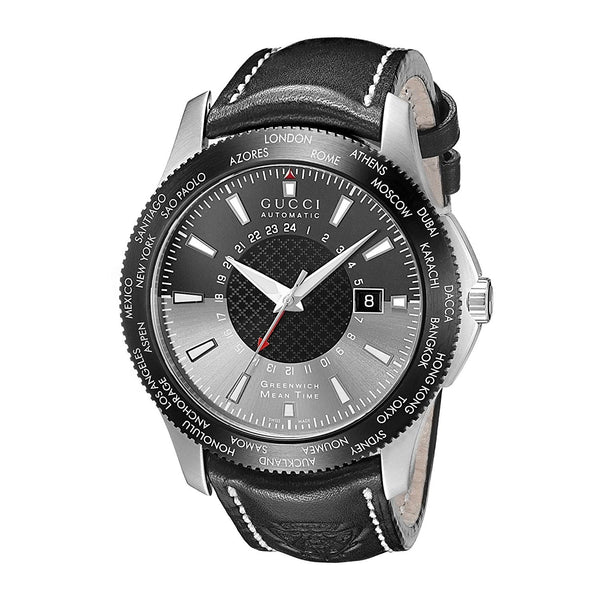 Gucci Men's YA126212 G-Timeless Black Leather Watch Bezali