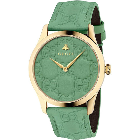 Gucci Women's YA1264099 G-Timeless Green Leather Watch