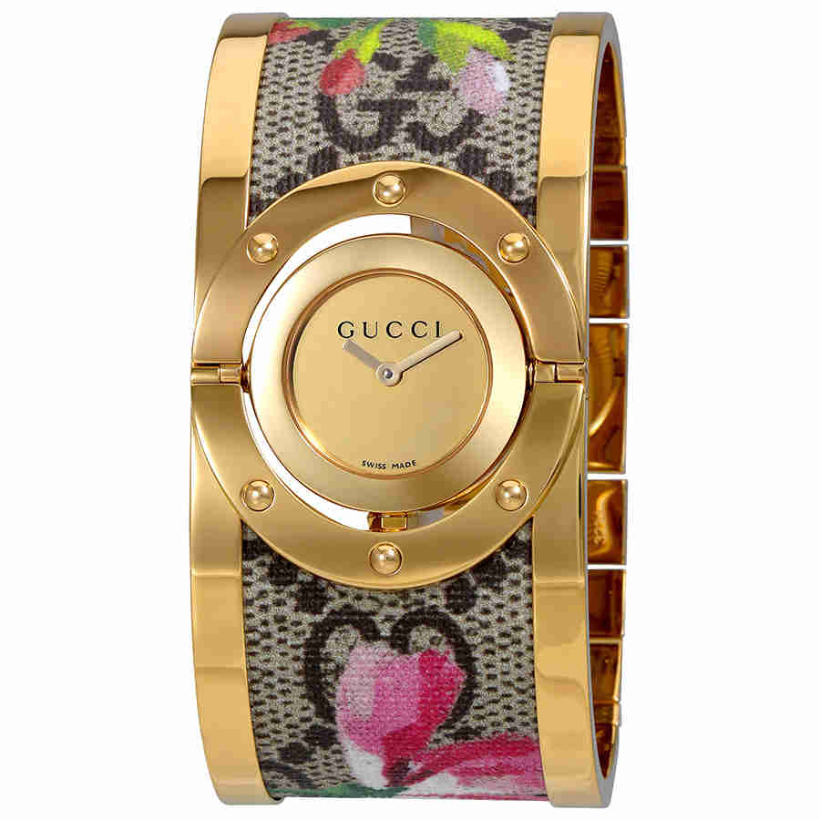 Gucci Women&#39;s YA112443 Twirl Bloom Multicolored Stainless Steel with a Floral Textile Center Watch