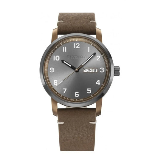 Wenger Attitude Men's Anthracite Dial Leather Strap Quartz Watch 01.1541.123