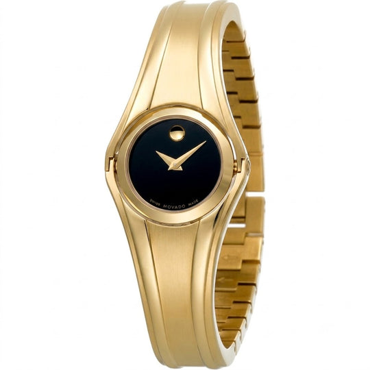 Movado Women's Quartz Black Dial Gold-Tone Stainless Steel Bracelet Watch 0606178