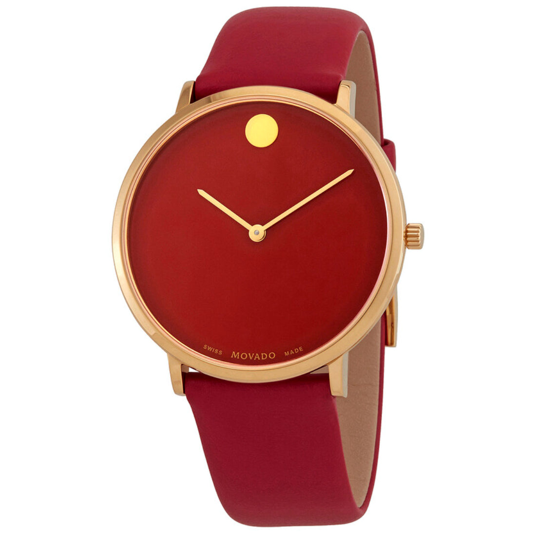 Movado Modern 47 Women's Quartz Red Dial Red Leather Strap Watch 0607253