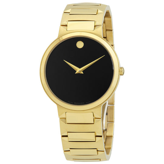 Movado Temo Men's Quartz Black Dial Gold-Tone Bracelet Watch 0607294