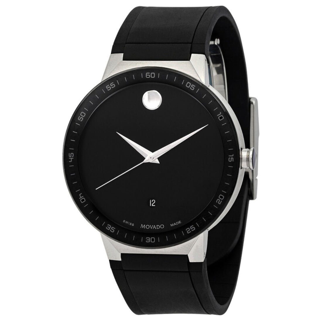 Movado Sapphire Men's Quartz Black Dial Black Rubber Strap Watch 0607406