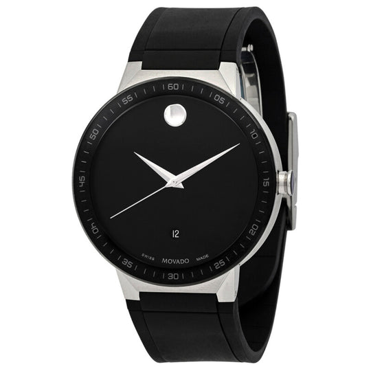 Movado Sapphire Men's Quartz Black Dial Black Rubber Strap Watch 0607406