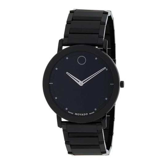Movado Sapphire Men's Quartz Black Dial Black Stainless Steel Bracelet Watch 0607408