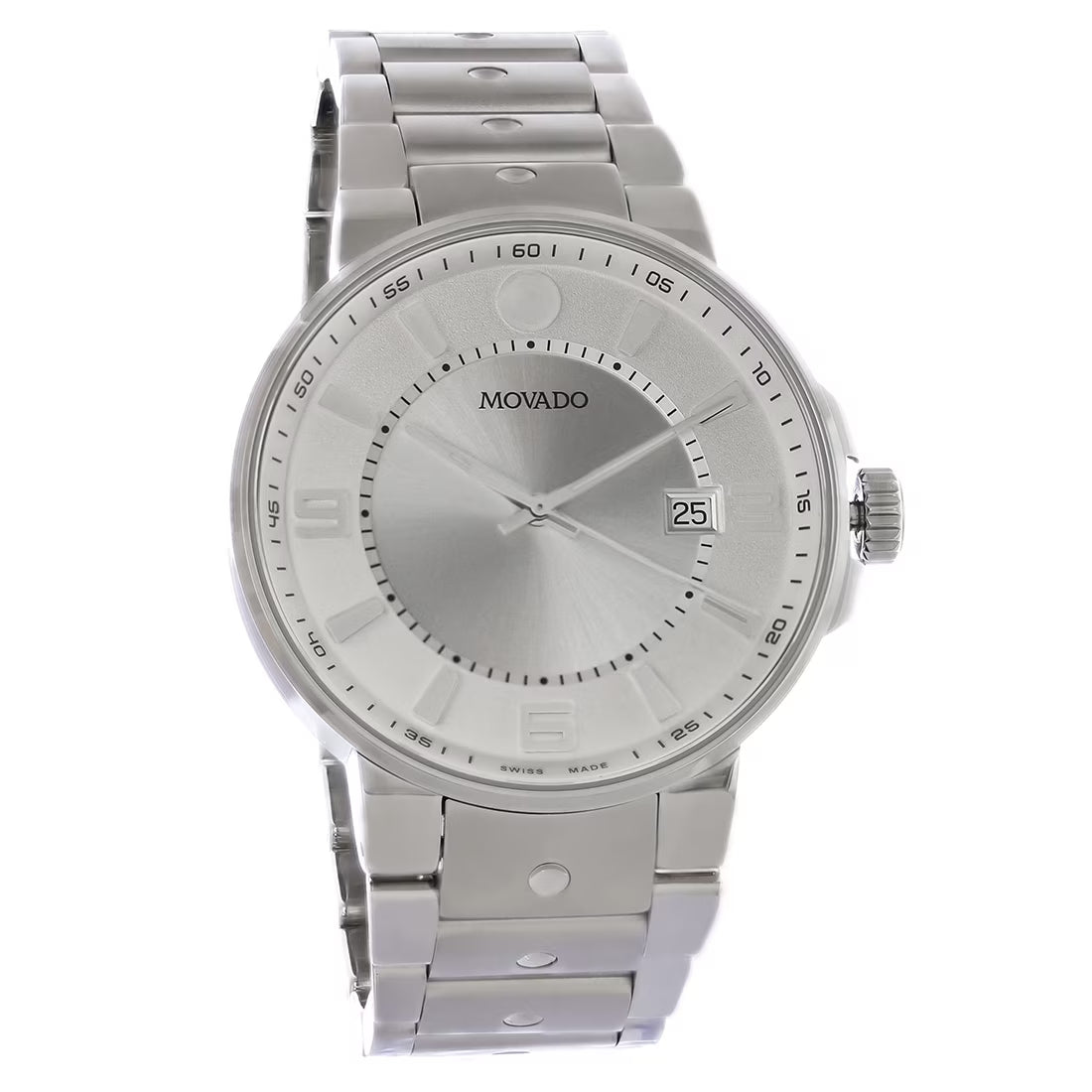 Movado Pilot Men's Quartz Silver Dial Stainless Steel Bracelet Watch 0607413