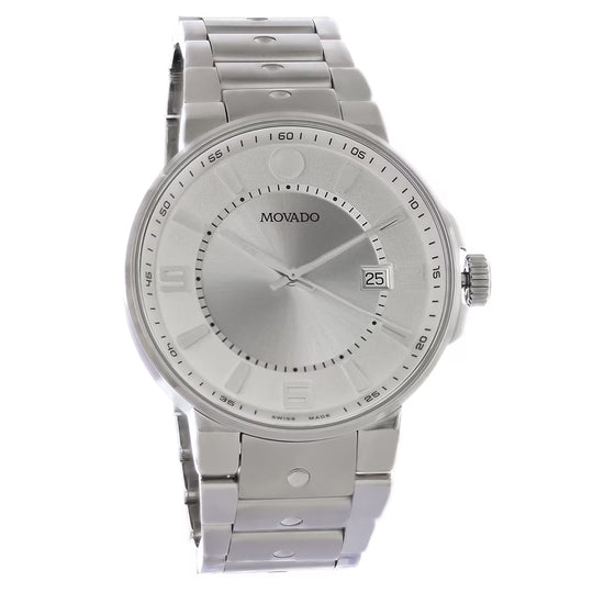 Movado Pilot Men's Quartz Silver Dial Stainless Steel Bracelet Watch 0607413