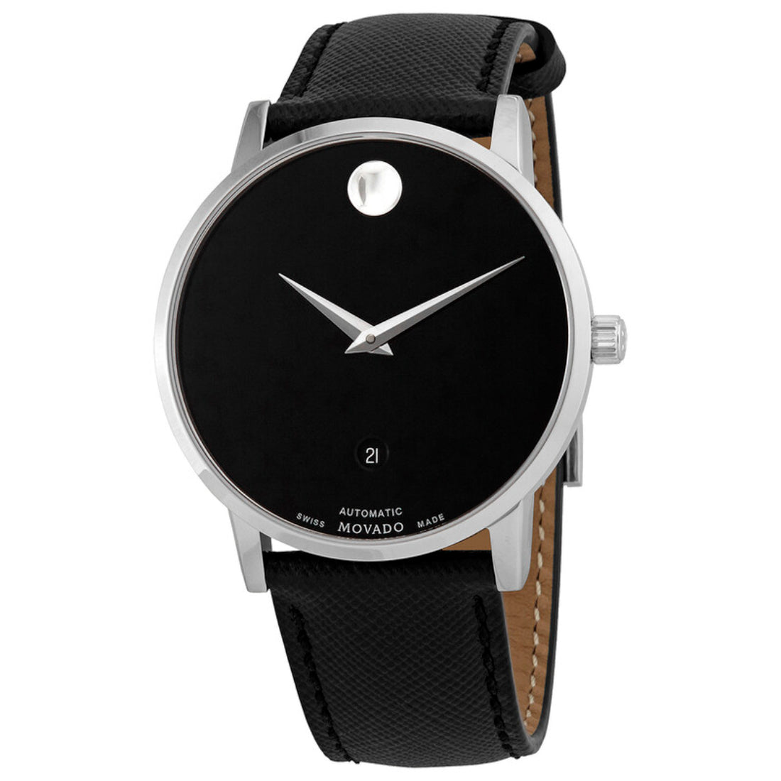 Movado Museum Classic Men's Automatic Black Dial Black Leather Strap Watch 0607473