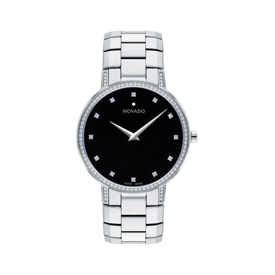 Movado Faceto Men's Quartz Black Dial Stainless Steel Bracelet Watch 0607482