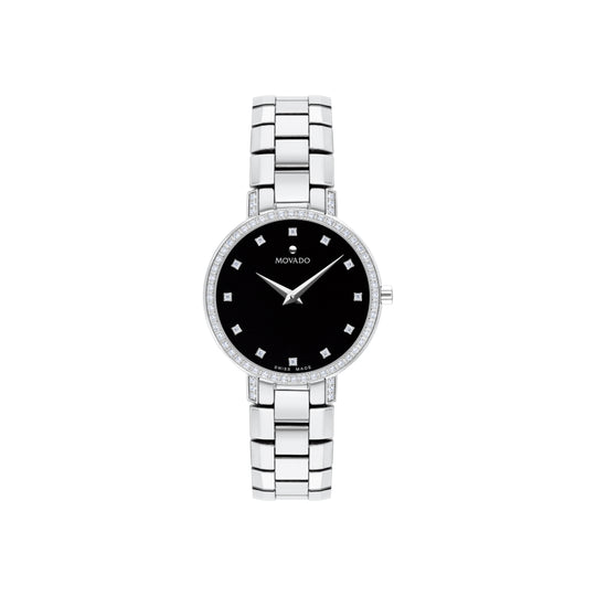 Movado Faceto Women's Quartz Black Dial Stainless Steel Bracelet Watch 0607484