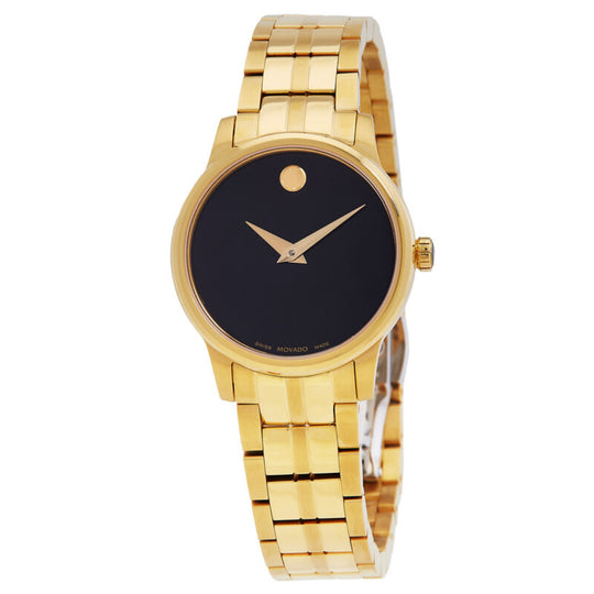 Movado Museum Classic Women's Quartz Black Dial Gold-Tone Bracelet Watch 0607538