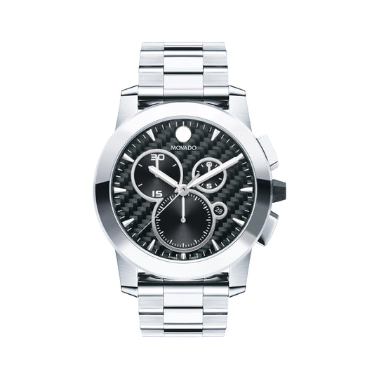 Movado Vizio Men's Quartz Black Carbon Fiber Dial Stainless Steel Bracelet Watch 0607544