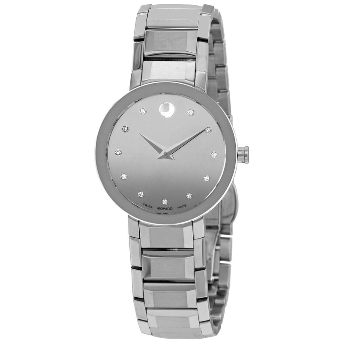 Movado Sapphire Women's Quartz Silver Museum Dial Stainless Steel Bracelet Watch 0607548