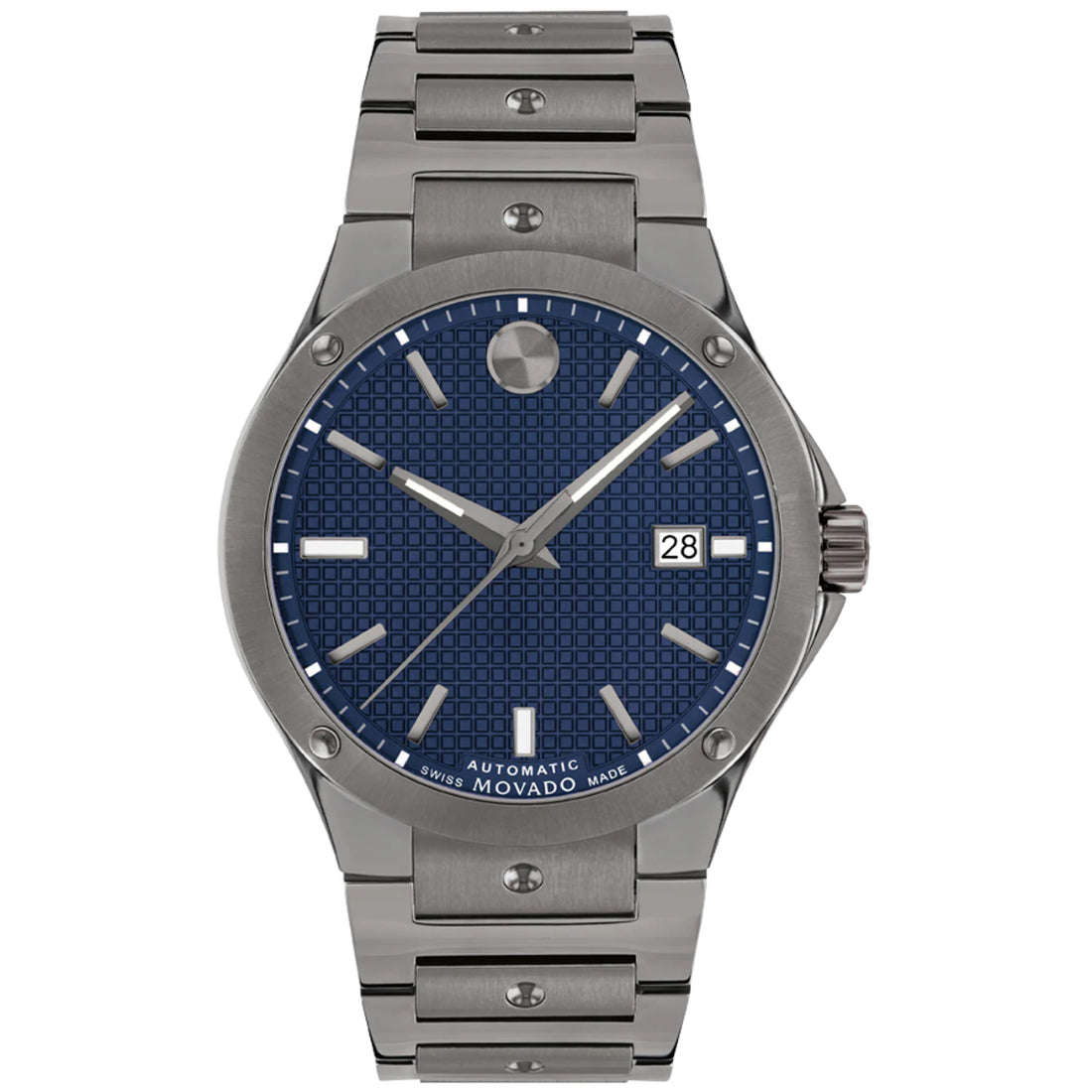 Movado SE Men's Quartz Blue Dial Anthracite PVD Grey Bracelet Watch 0607553