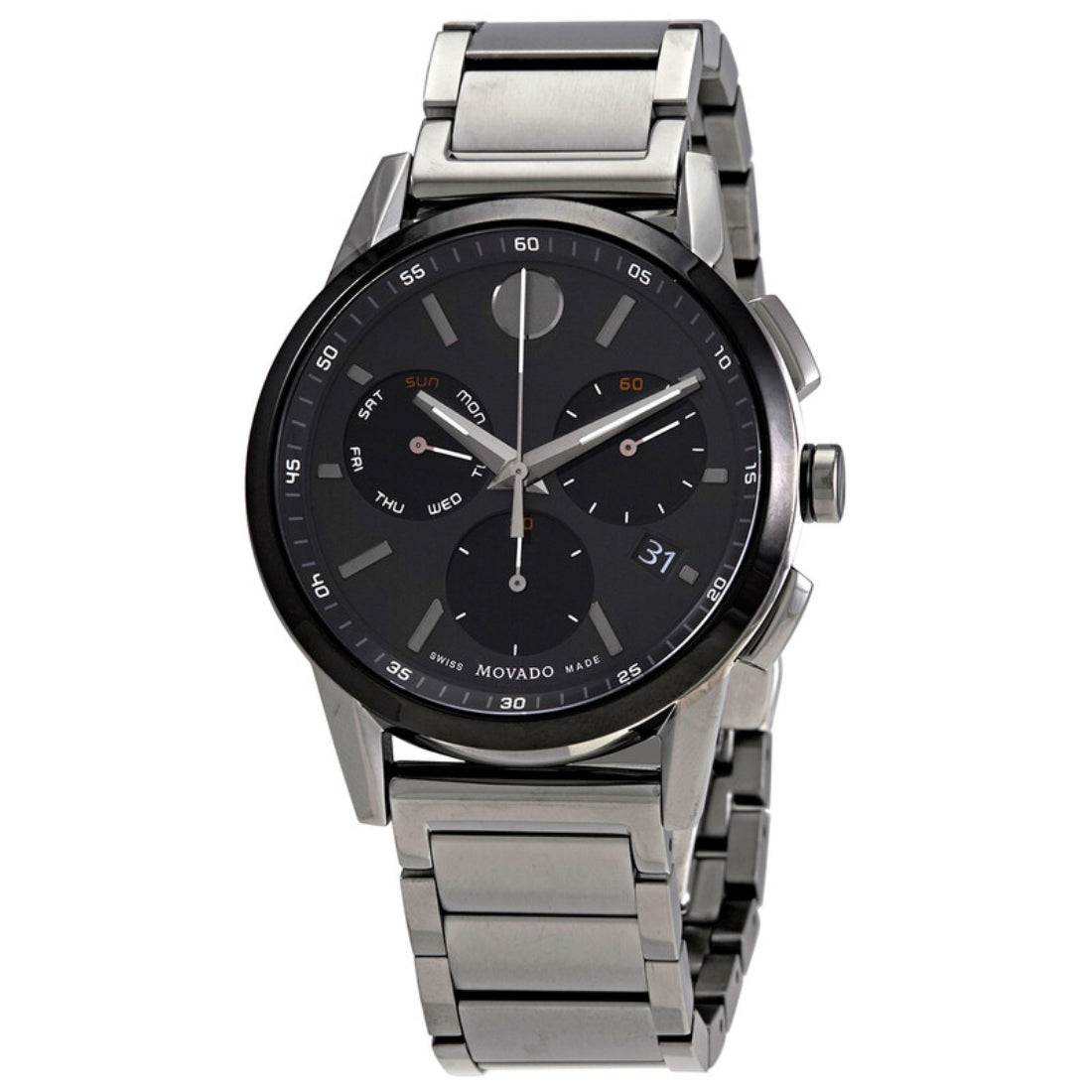 Movado Museum Sport Men's Quartz Black Dial Gunmetal Grey Bracelet Watch 0607558