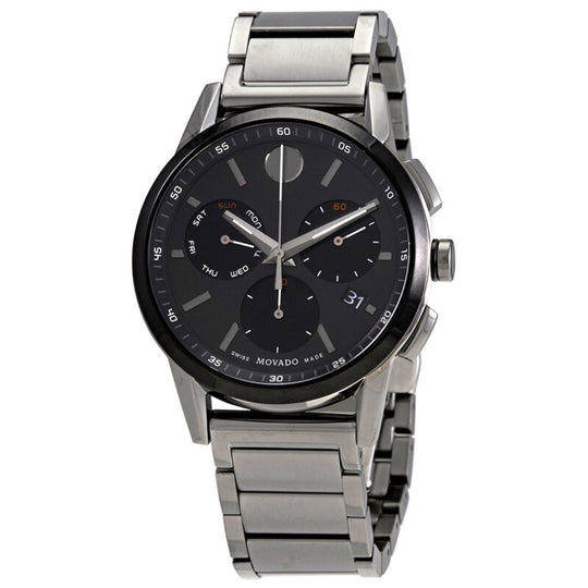 Movado Museum Sport Men's Quartz Black Dial Gunmetal Grey Bracelet Watch 0607558