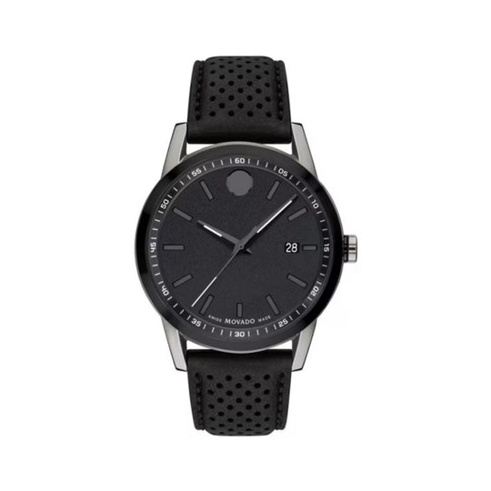 Movado Museum Sport Men's Quartz Black Dial Black Leather Strap Watch 0607559