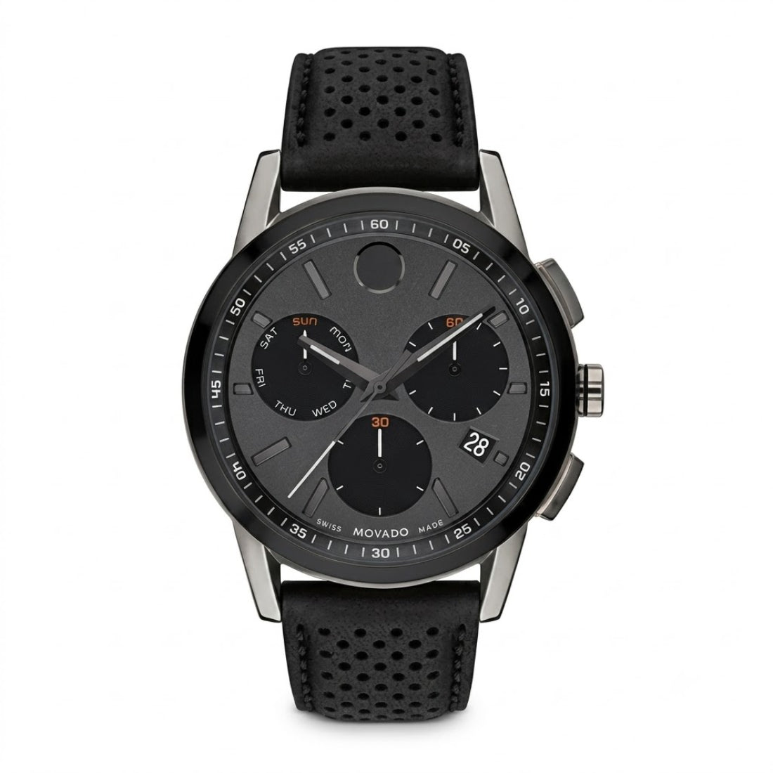 Movado Museum Sport Men's Quartz Black Dial Black Leather Strap Watch 0607560
