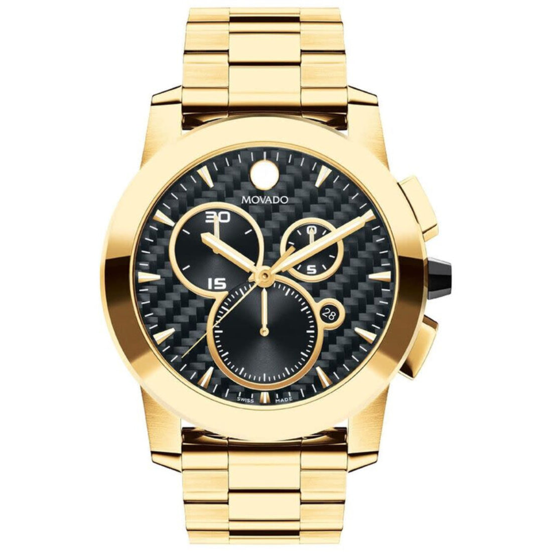 Movado Vizio Men's Quartz Black Carbon Fiber Dial Yellow Gold-Tone Bracelet Watch 0607563
