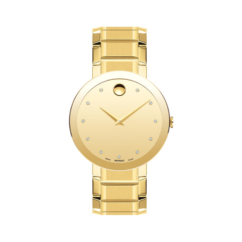 Movado Sapphire Men's Quartz Yellow Gold Dial Gold-Tone Bracelet Watch 0607588