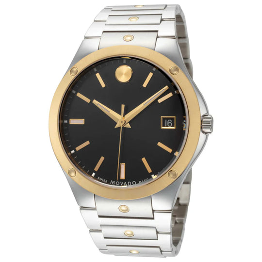 Movado SE Men's Quartz Black Sunray Dial Two-Tone Bracelet Watch 0607596