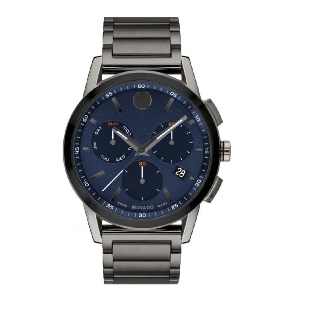 Movado Museum Sport Men's Quartz Blue Dial Grey & Black Bracelet Watch 0607624