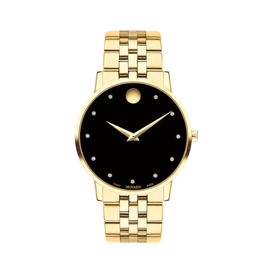 Movado Museum Classic Men's Quartz Black Dial Yellow Gold-Tone Bracelet Watch 0607625
