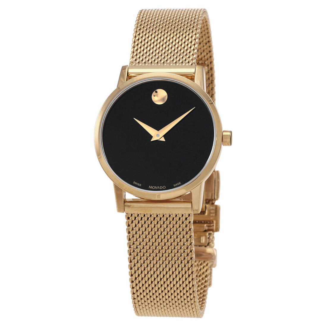 Movado Museum Classic Women's Quartz Black Dial Yellow Gold-Tone Bracelet Watch 0607627