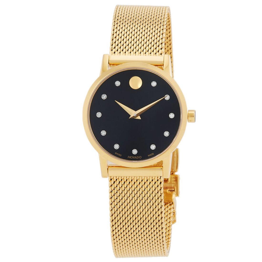 Movado Museum Classic Women's Quartz Black Dial Yellow Gold-Tone Bracelet Watch 0607628