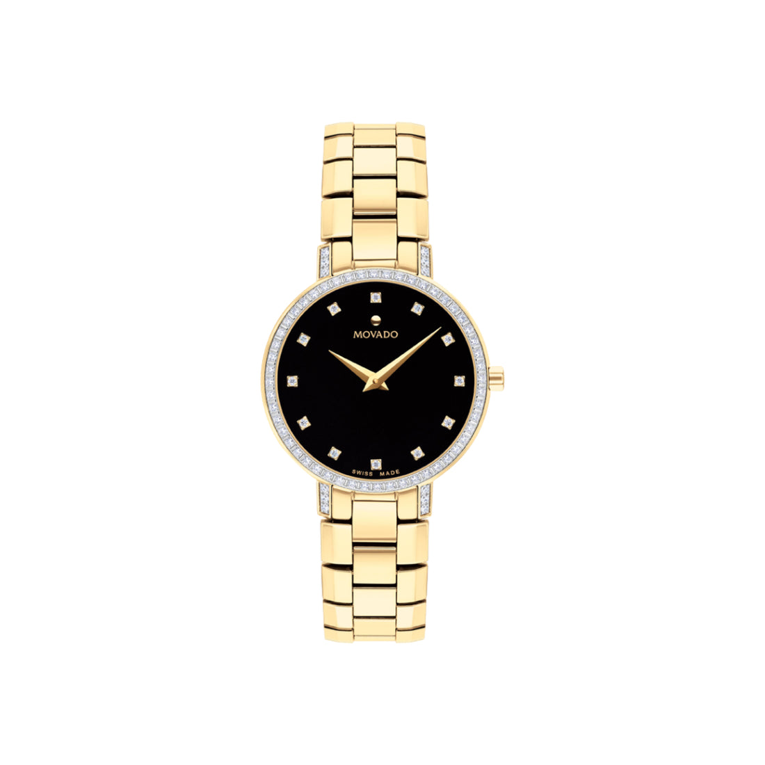 Movado Faceto Women's Quartz Black Dial Yellow Gold-Tone Bracelet Watch 0607644