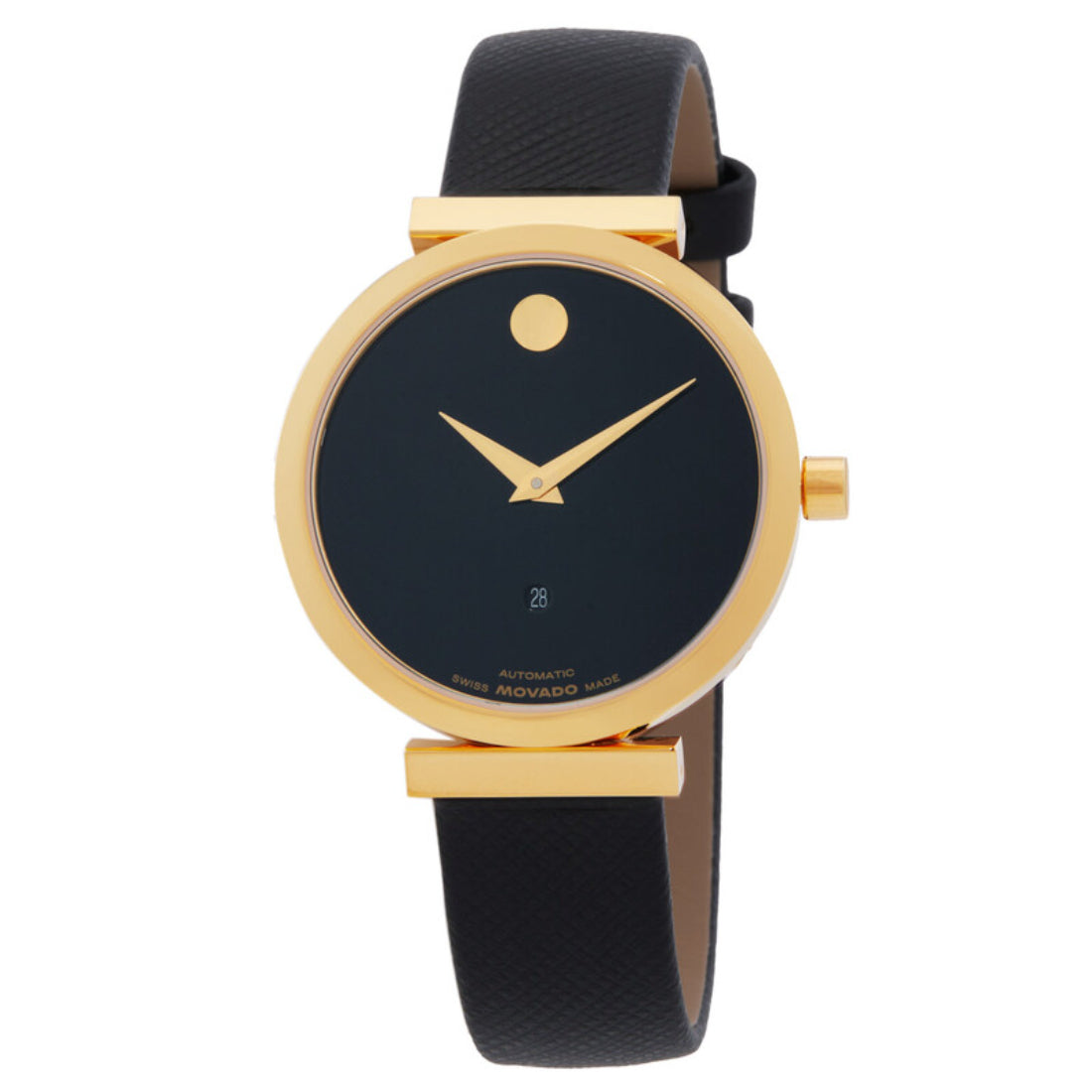 Movado Museum Classic Women's Automatic Black Dial Gold-Tone Case Leather Strap Watch 0607676