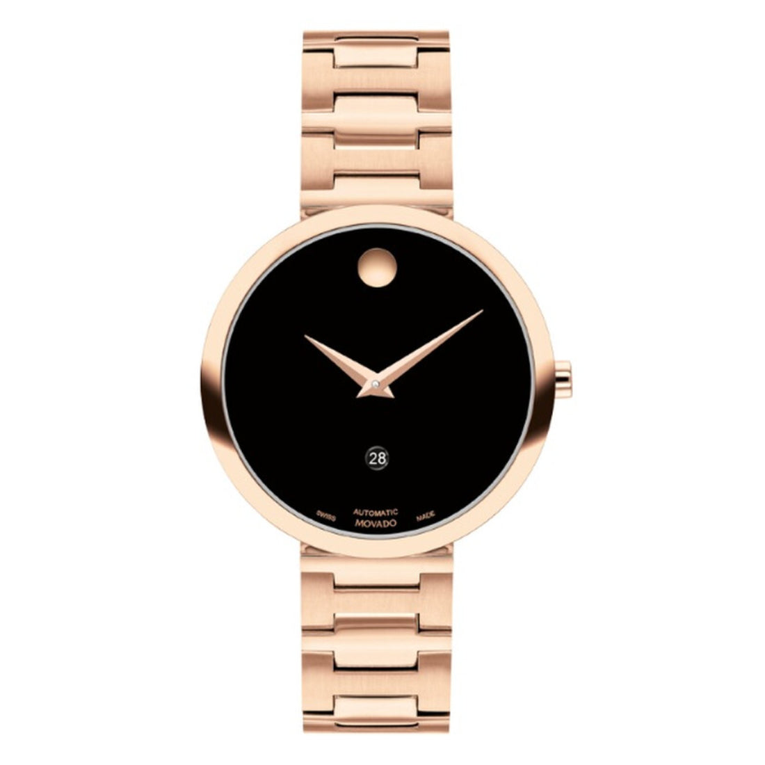 Movado Museum Classic Women's Automatic Black Dial Rose Gold-Tone Bracelet Watch 0607680