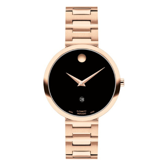 Movado Museum Classic Women's Automatic Black Dial Rose Gold-Tone Bracelet Watch 0607680