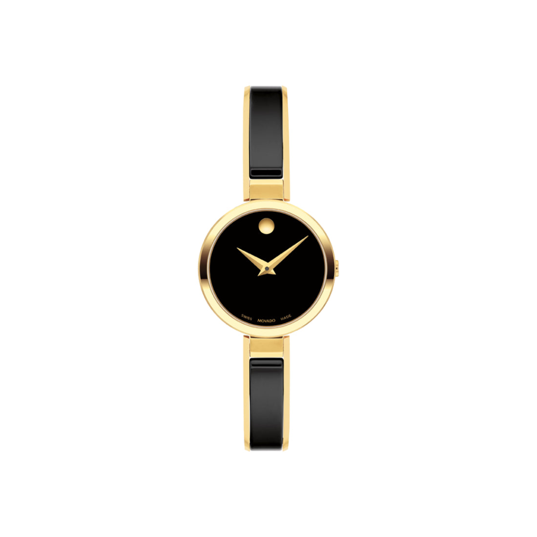 Movado Moda Women's Quartz Black Dial Black Ceramic & Gold Bangle Watch 0607714