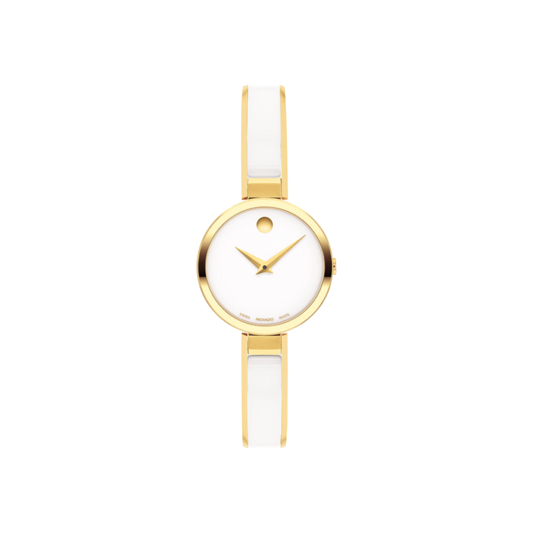 Movado Moda Women's Quartz White Dial White Ceramic & Gold Bangle Watch 0607715