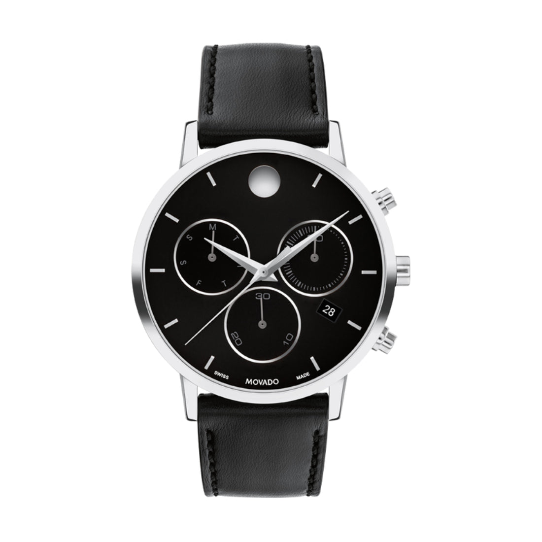 Movado Museum Classic Men's Quartz Black Dial Black Leather Strap Watch 0607778