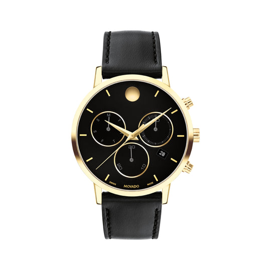 Movado Museum Classic Chronograph Men's Quartz Black Dial Leather Strap Watch 0607779