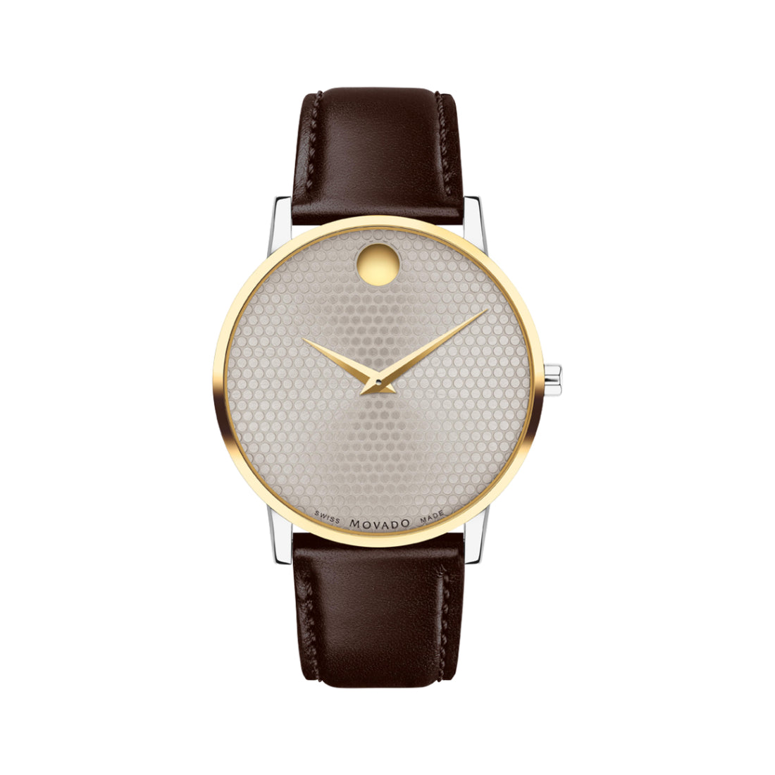 Movado Museum Classic Men's Quartz Silver Dial Two-Tone Case Brown Leather Strap Watch 0607800