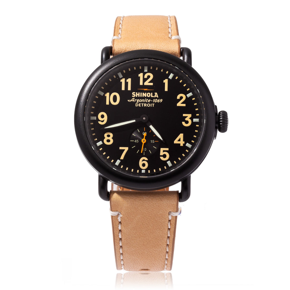 Shinola Runwell Men's Black Dial Brown Leather Strap Quartz Watch 10000035
