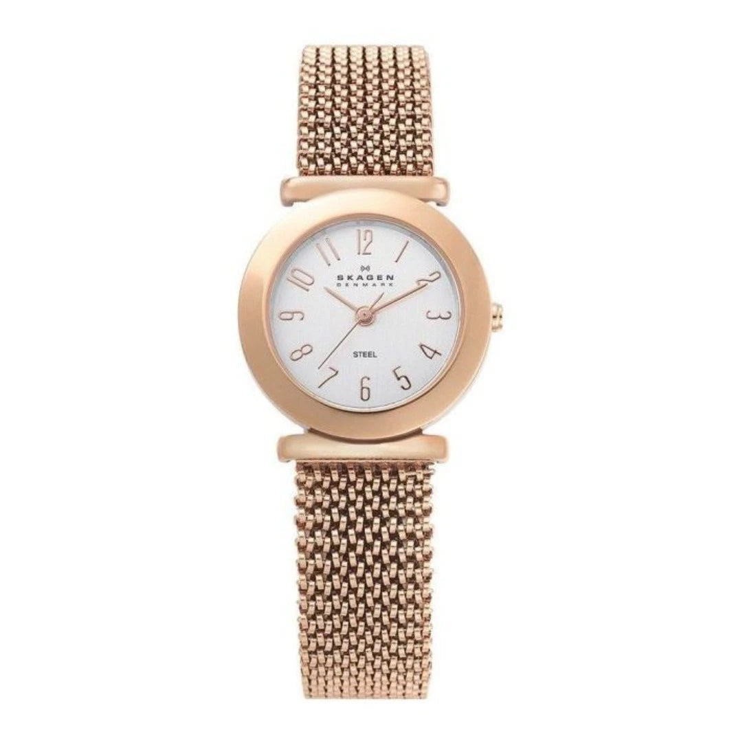Skagen Women's White Dial Rose Gold-Tone Mesh Bracelet Quartz Watch 107SRR1