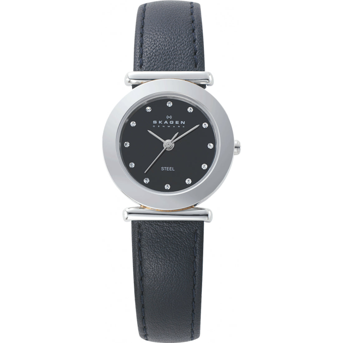 Skagen 107 Series Women's Black Dial Black Leather Strap Quartz Watch 107SSLB