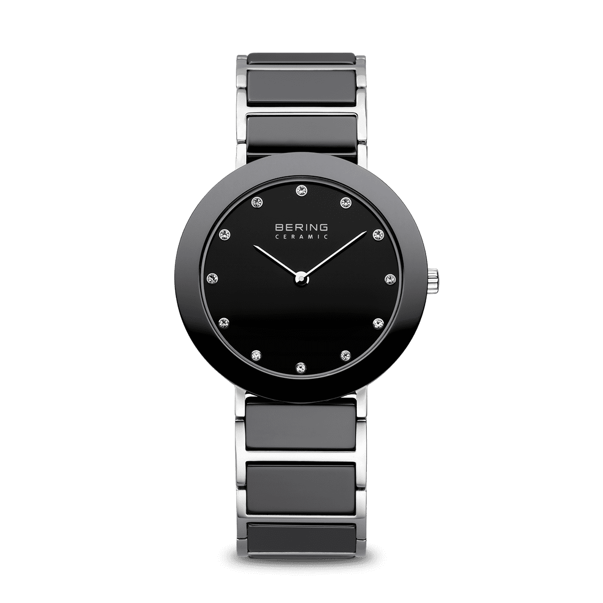 Bering Ceramic Collection Women's Silver with Black Ceramic center links Bracelet Quartz Watch - 11435-749