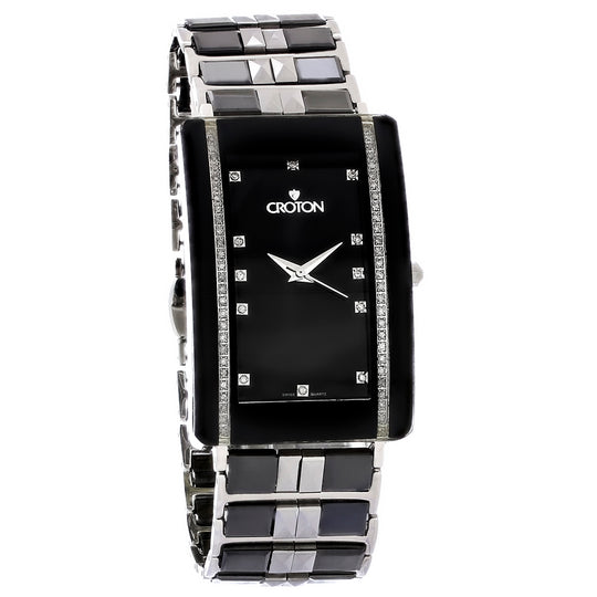 Croton Diamond Men's Black-Silver Two tone Bracelet Quartz Watch - CN307048BKBK