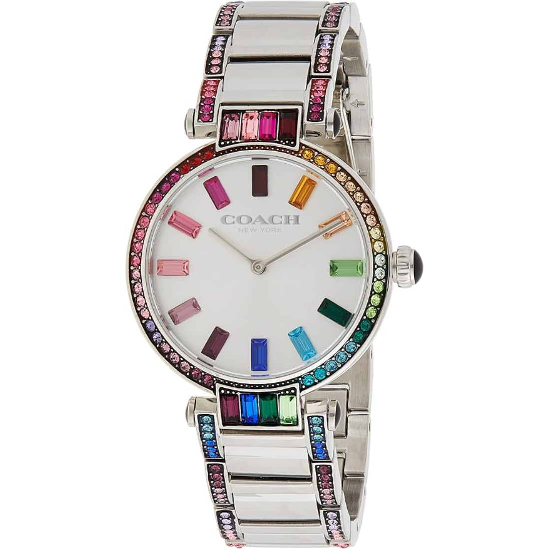Coach Cary Women's Silver-Tone with Rainbow Crystal Accents Bracelet Quartz Watch - 14503835